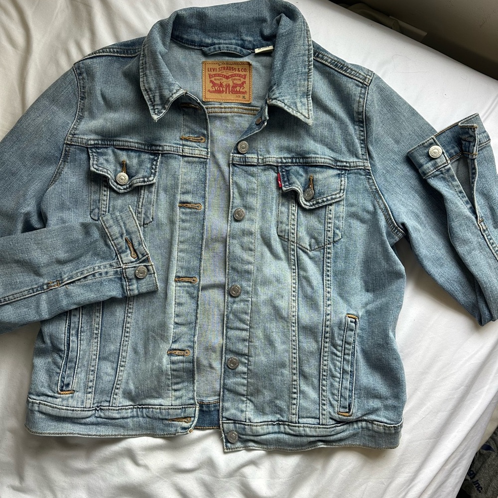Levi's Light Blue Denim Jacket with Red Leather Patch